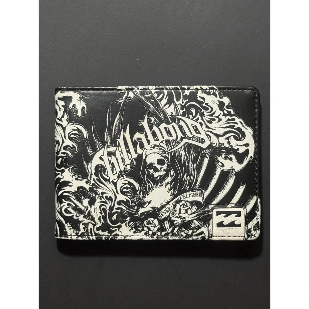 Y2K Billabong Black Faux Leather Skull Wallet